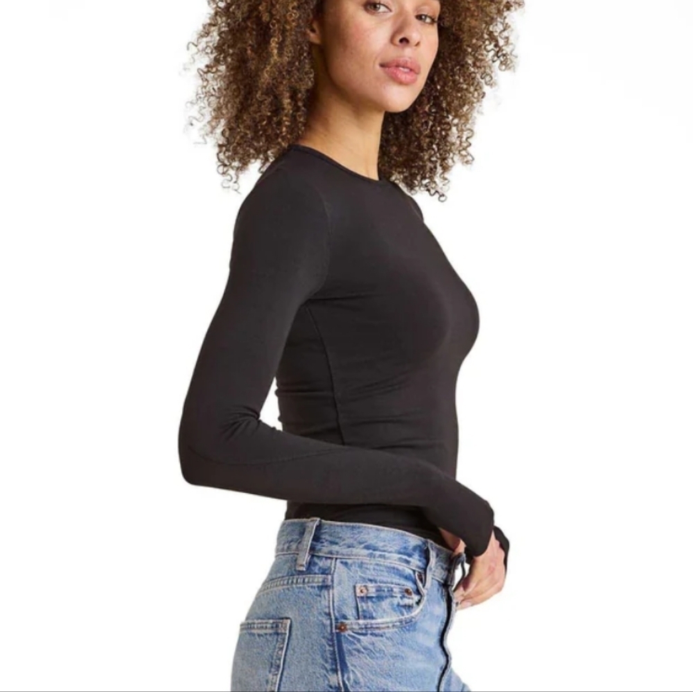 Nuuds Classic Black Long Sleeve Stretchy Athleasure Comfy Top Sz XXL